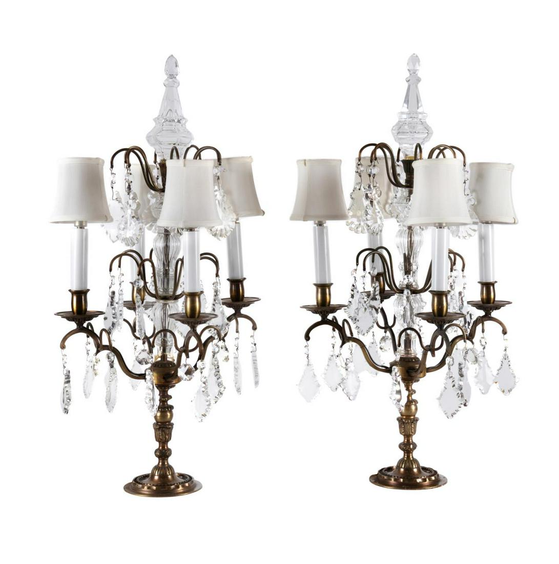 PAIR LOUIS XV STYLE CRYSTAL FOUR LIGHT GIRANDOLES (1 of 10)