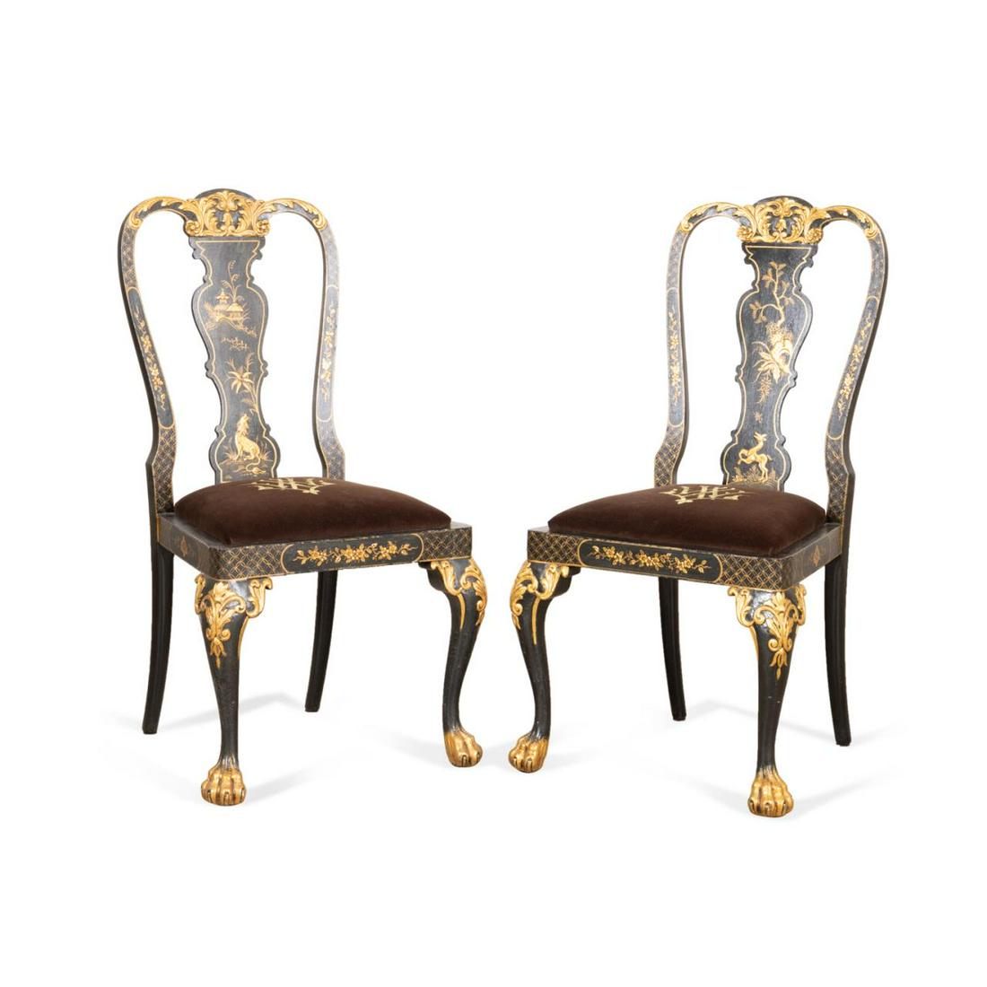 PAIR GEORGE II STYLE GILT CHINOISERIE SIDE CHAIRS (1 of 5)