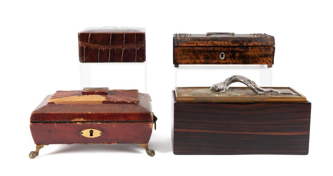 4 Exotic Wood & Leather Decorative Table Top Boxes Auction