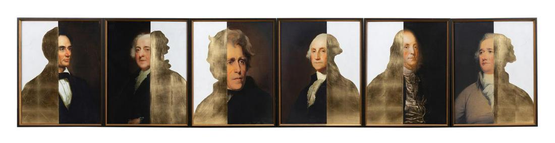 SIX "GILDED HISTORY" PORTRAITS W/ GILT SILHOUETTES (1 of 14)