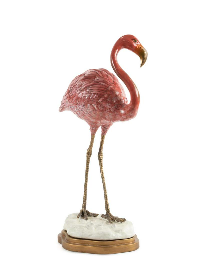 MAISON MIDI BRASS & PORCELAIN FLAMINGO SCULPTURE (1 of 6)