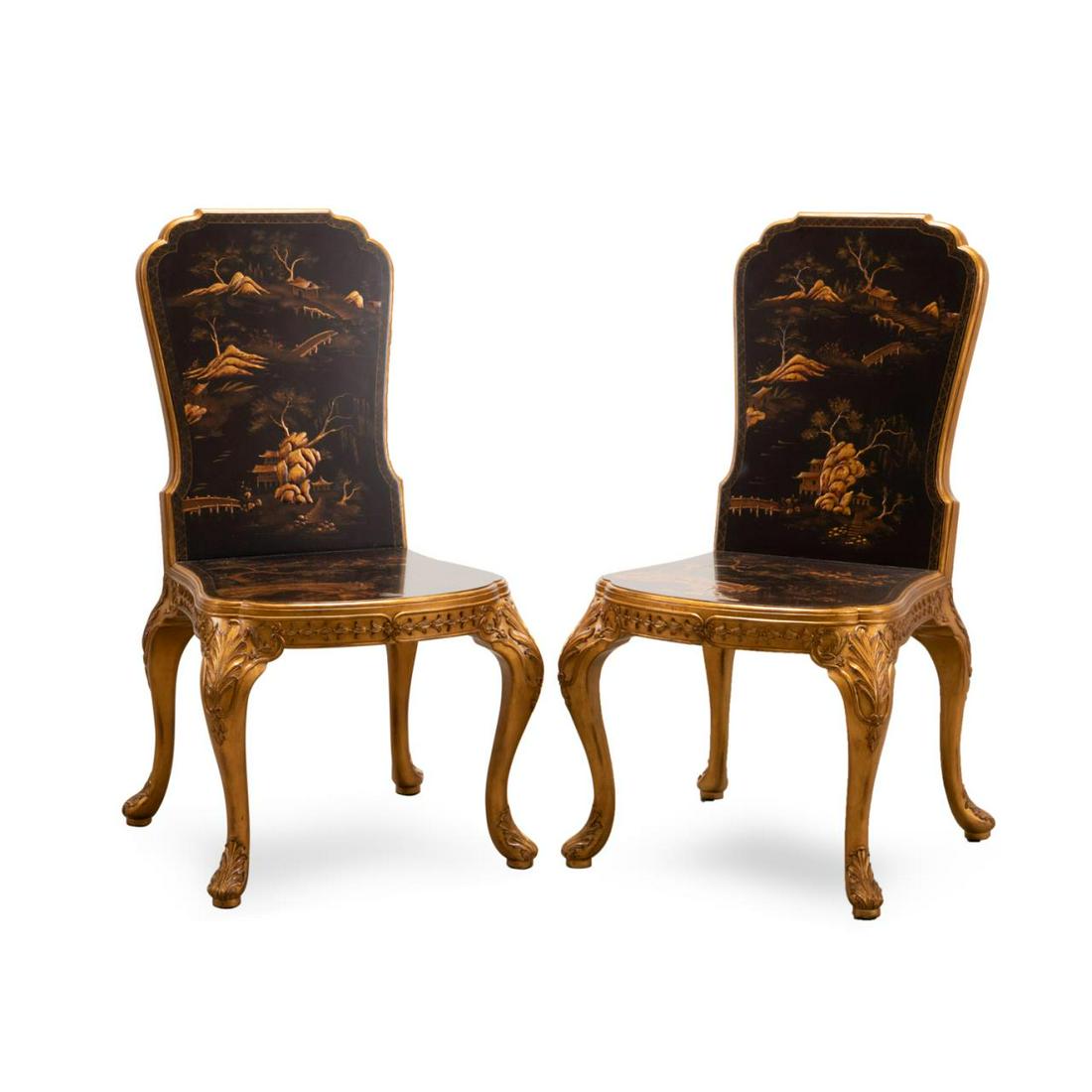 PAIR THEODORE ALEXANDER CHINOISERIE HALL CHAIRS (1 of 7)