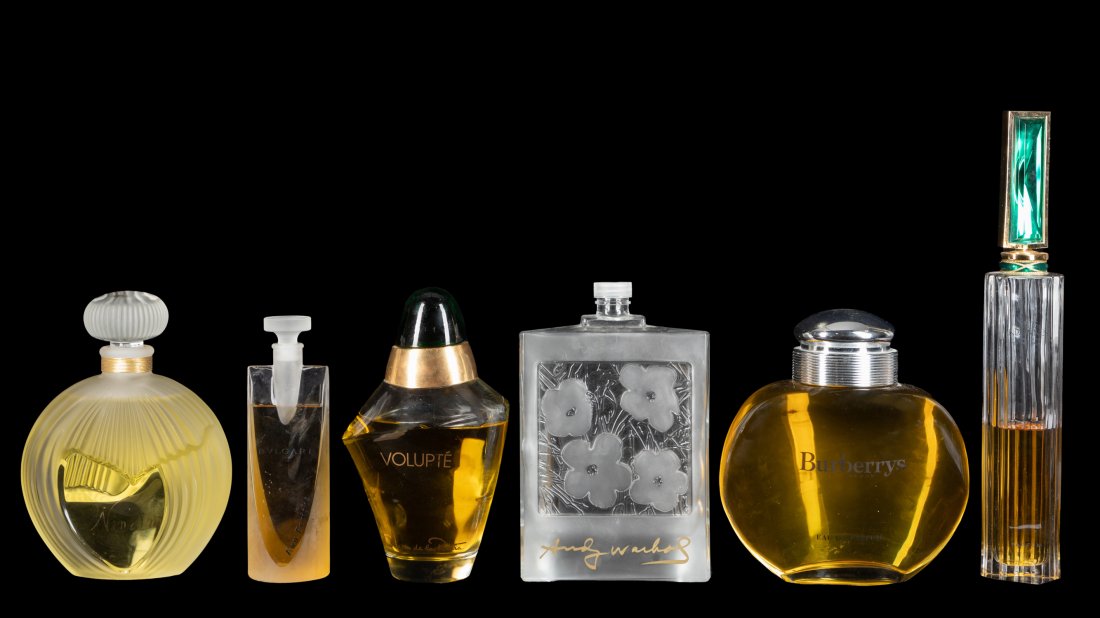 SIX DESIGNER PERFUME FACTICE DISPLAY BOTTLES (1 of 7)