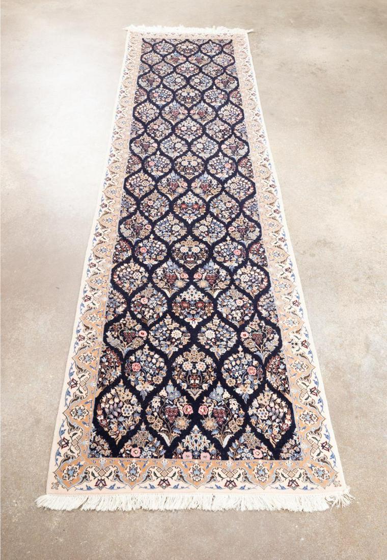 HAND KNOTTED WOOL/SILK PERSIAN NAIN RUNNER 12 X 3 (1 of 5)