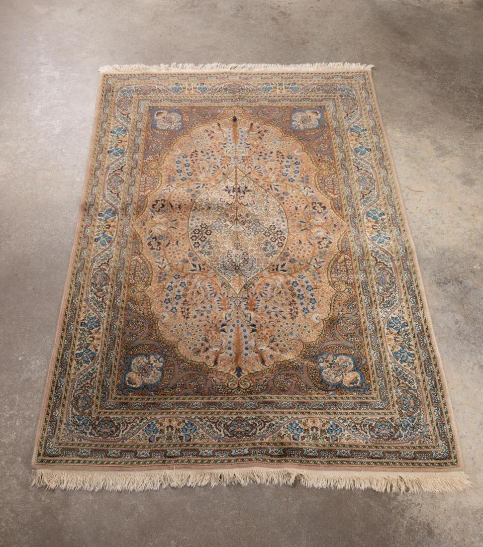 HAND KNOTTED WOOL & SILK TURKISH RUG, 7 X 4 (1 of 4)