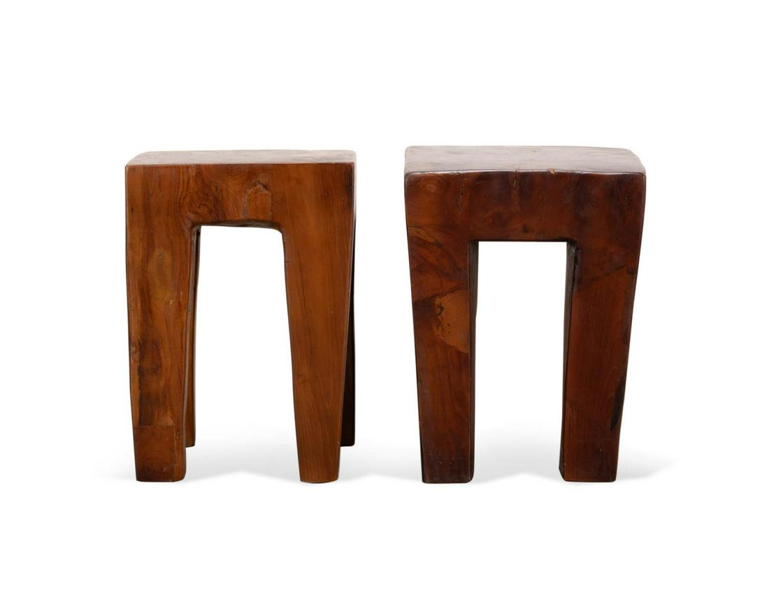 TWO SOLID WOOD OCCASIONAL STOOLS (1 of 8)