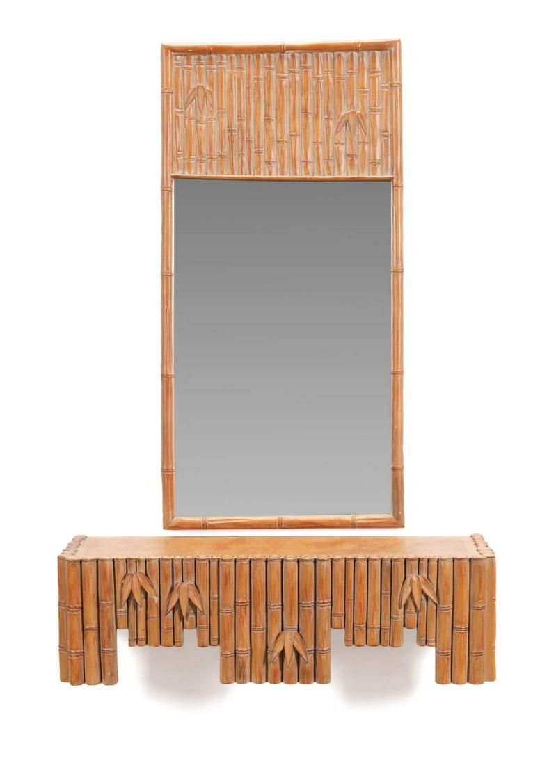 JAMES MONT STYLE BAMBOO MOUNTED CONSOLE & MIRROR (1 of 7)
