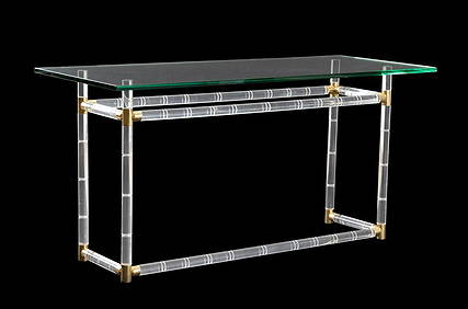 CHARLES HOLLIS JONES LUCITE, GLASS & BRASS CONSOLE (1 of 6)
