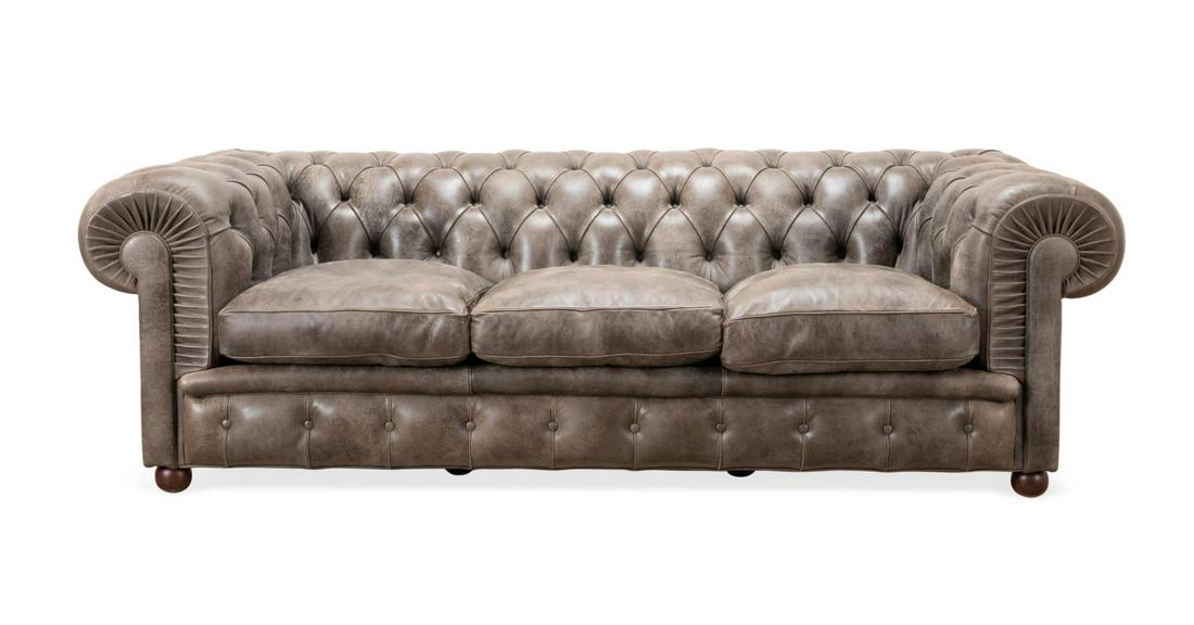 POLTRONA FRAU GREY LEATHER CHESTERFIELD SOFA (1 of 18)