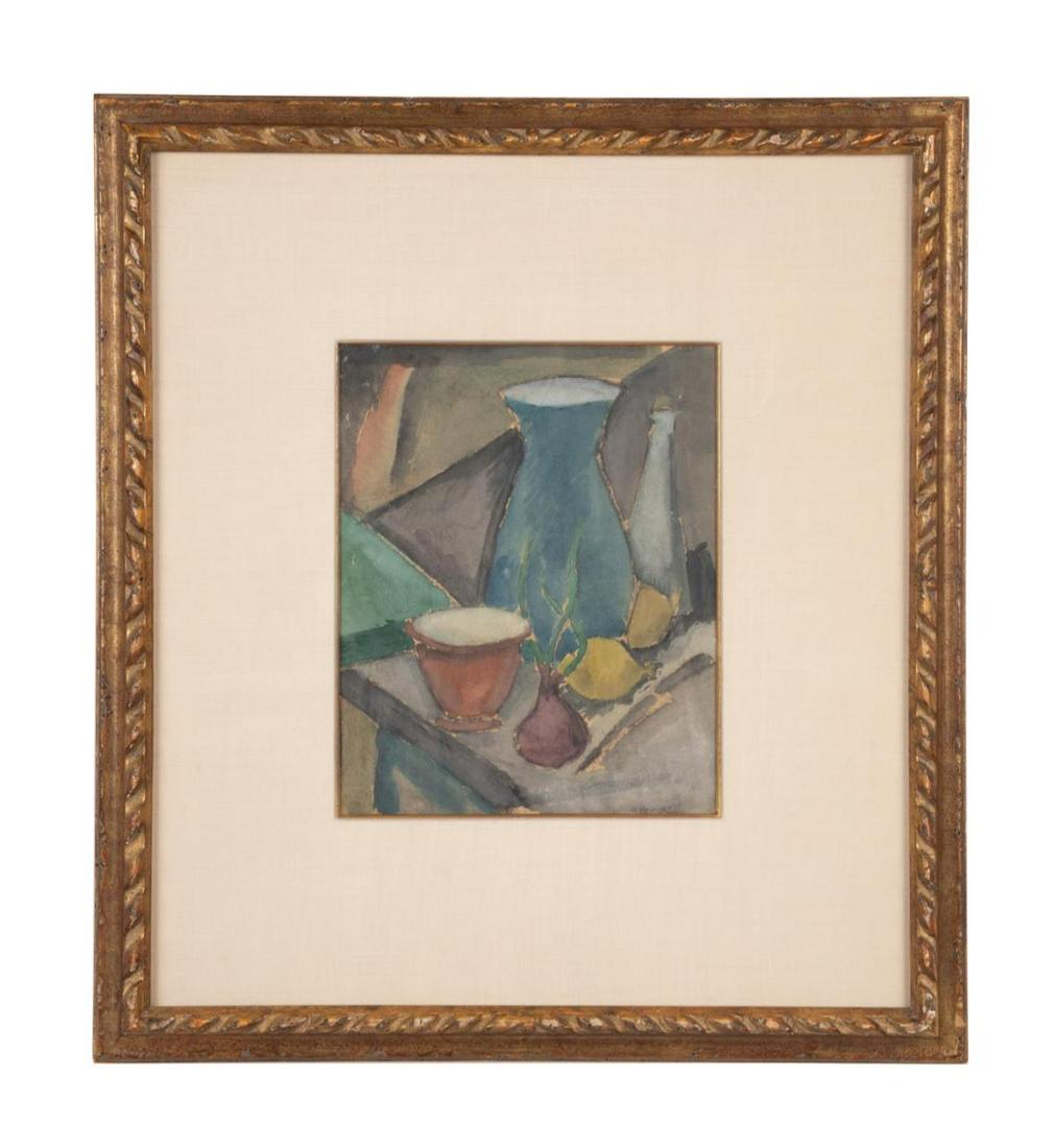 MAX WEBER "STILL LIFE WITH ONION..." SIGNED W/P: Max Weber (American / Russian 1881-1961), "Still Life with Onion and Two Lemons", 1910, watercolor on paper, signed and dated to lower right, with Forum Gallery, New York, NY paper label, framed. Appr