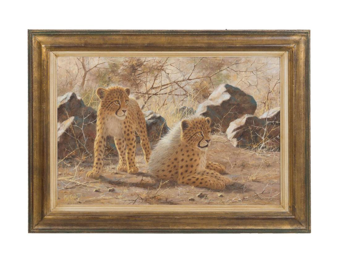 PAUL ROSE, "CHEETAH CUBS," OIL ON CANVAS BOARD (1 of 5)