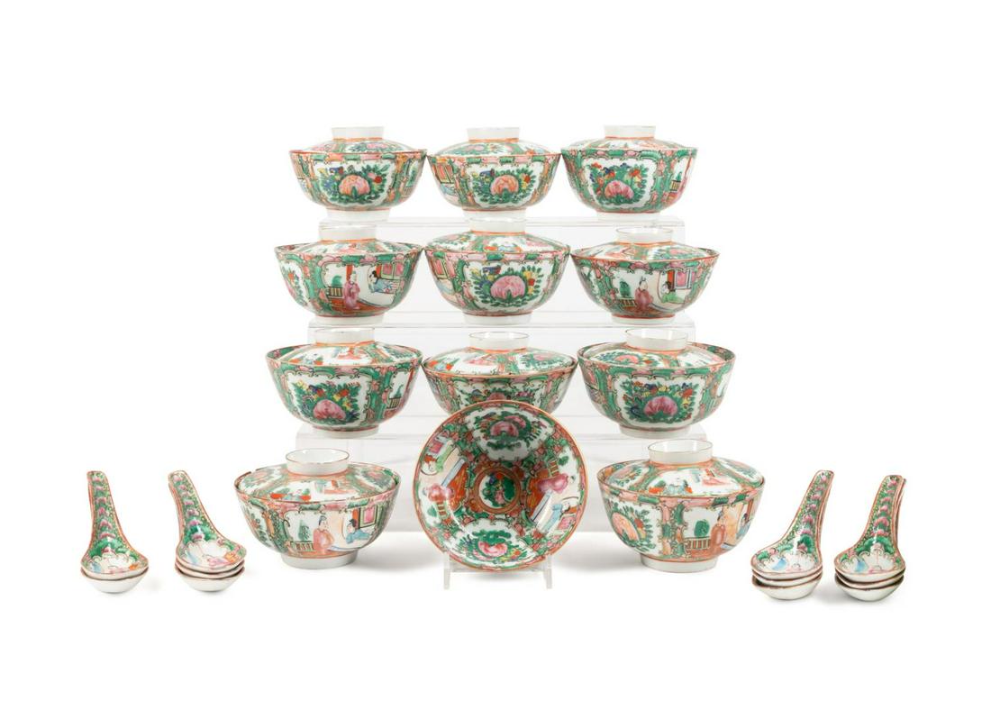 23PCS CHINESE ROSE MEDALLION RICE BOWLS & SPOONS (1 of 6)