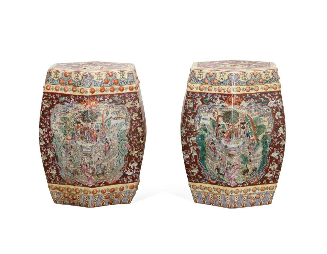 PAIR CHINESE RED GROUND FIGURAL GARDEN SEATS (1 of 7)