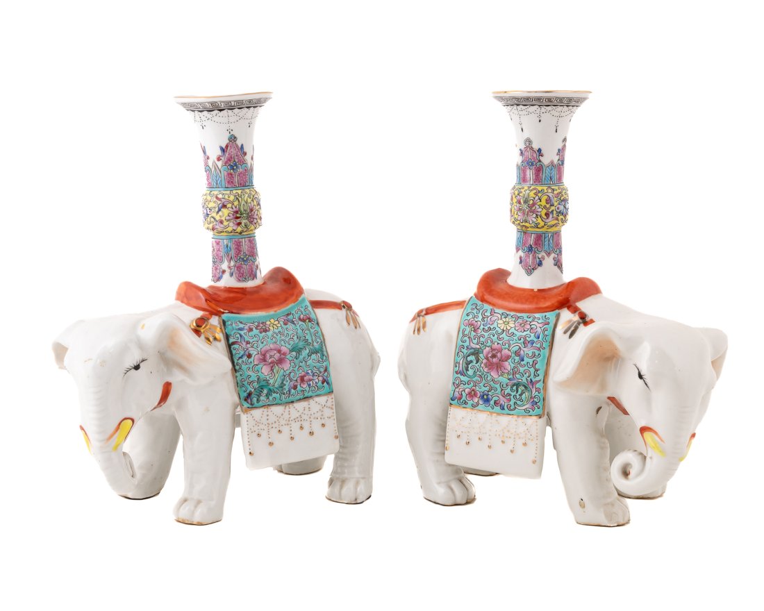 PAIR FAMILLE ROSE ELEPHANT JOSS STICKS (1 of 12)