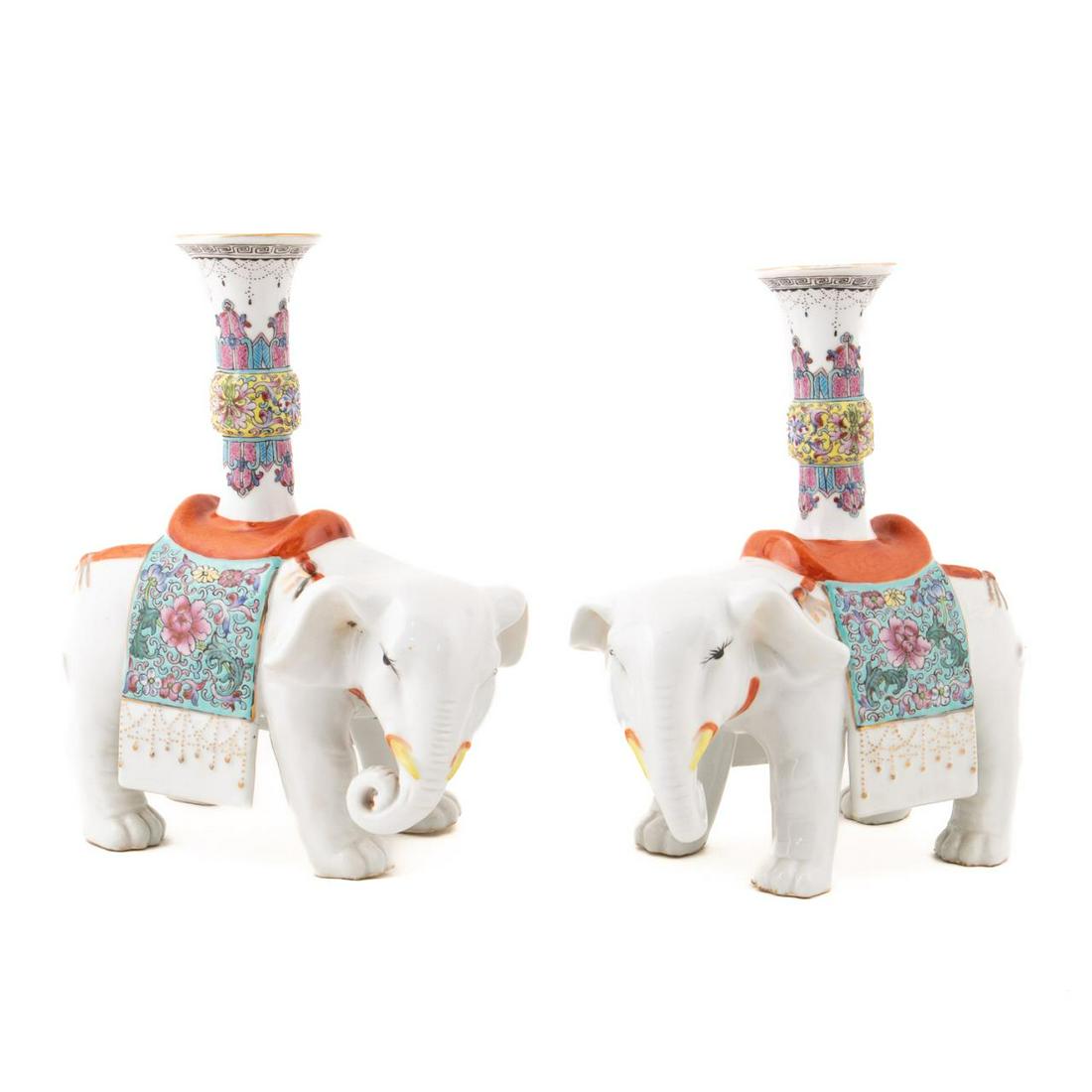 PAIR FAMILLE ROSE ELEPHANT JOSS STICKS (1 of 5)