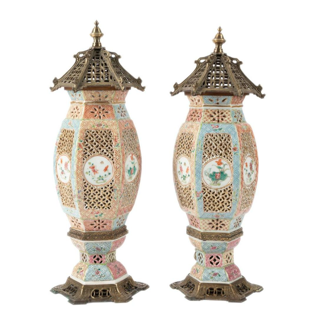 PAIR CHINESE FAMILLE ROSE WEDDING LANTERNS (1 of 7)