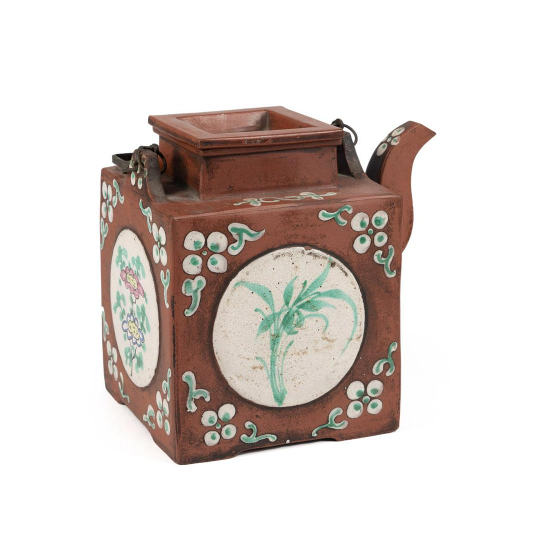 CHINESE ENAMELED YIXING TEAPOT, MARKED (1 of 7)