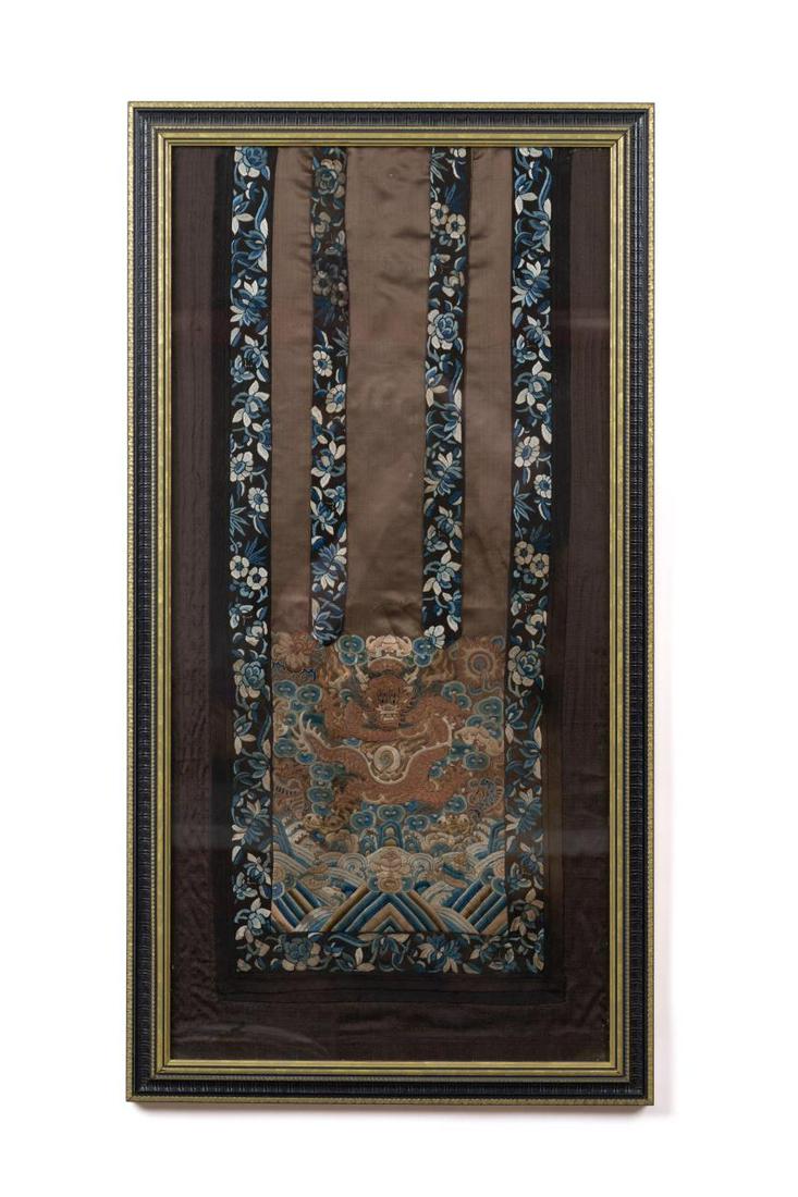 CHINESE SILK EMBROIDERED PANEL W/ DRAGON, FRAMED (1 of 6)