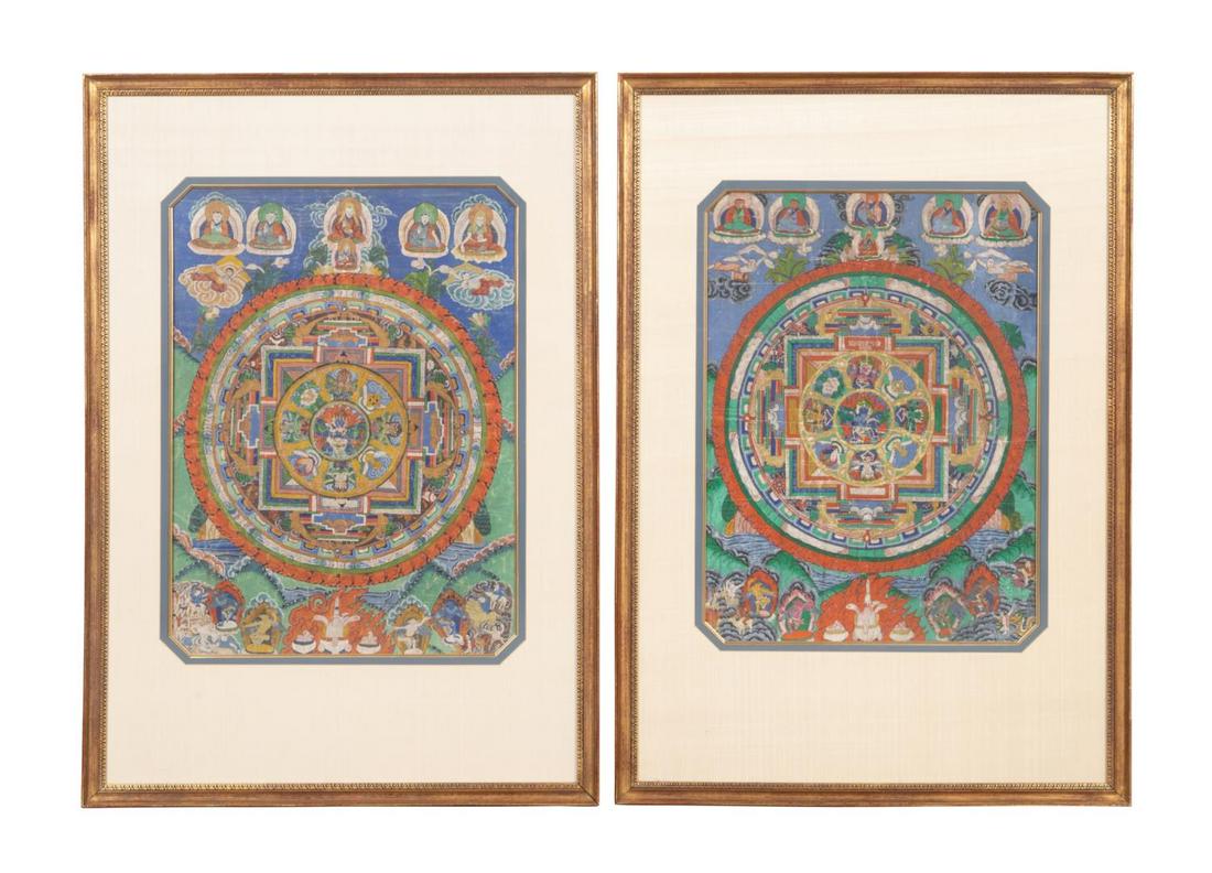 PAIR TIBETAN THANGKAS ON SILK, FRAMED (1 of 4)