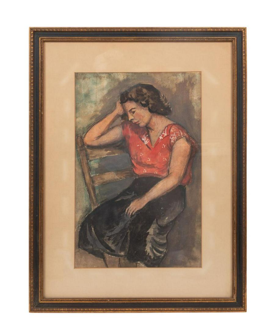 HARRY GOTTLIEB, PASTEL, PORTRAIT OF SEATED WOMAN (1 of 4)