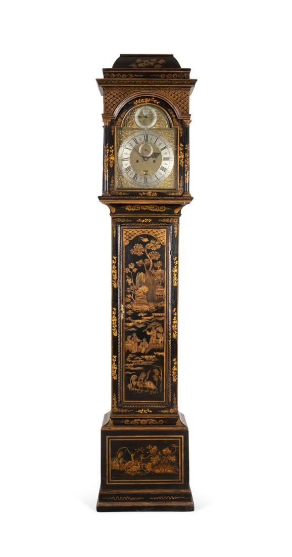 GEORGE III BLACK GILT CHINOISERIE TALL CASE CLOCK (1 of 8)