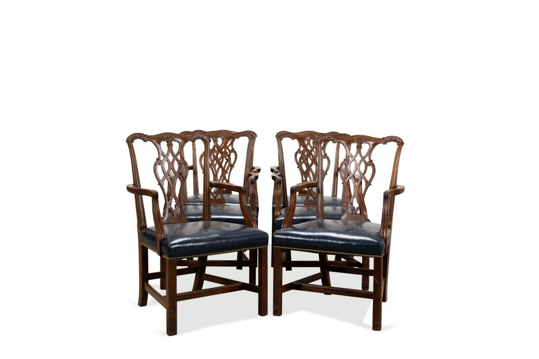 6 CHIPPENDALE STYLE LEATHER SEAT ARMCHAIRS (1 of 3)