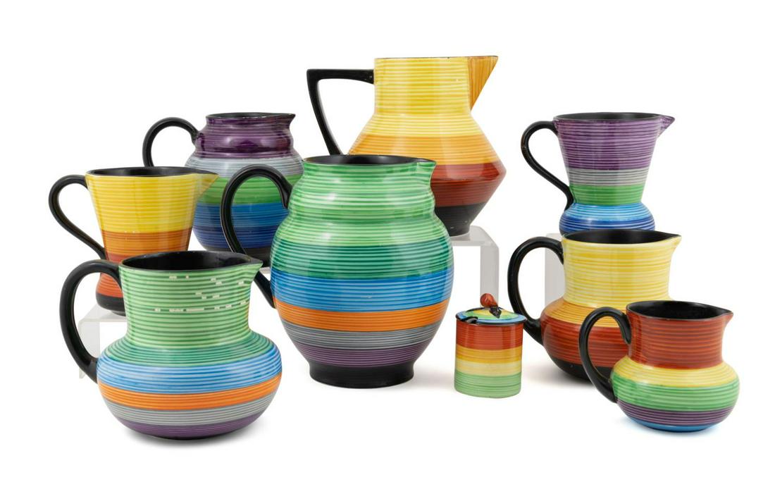 9 CARLTON WARE ART DECO "MEDLEY" JUGS, ETC, 1930S (1 of 13)