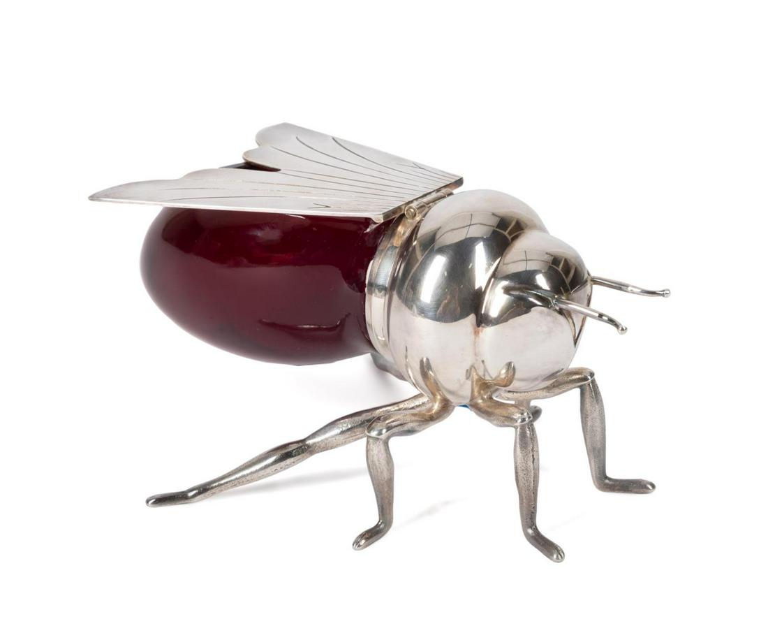 ART DECO STYLE SILVERPLATE BEE HONEY POT (1 of 6)