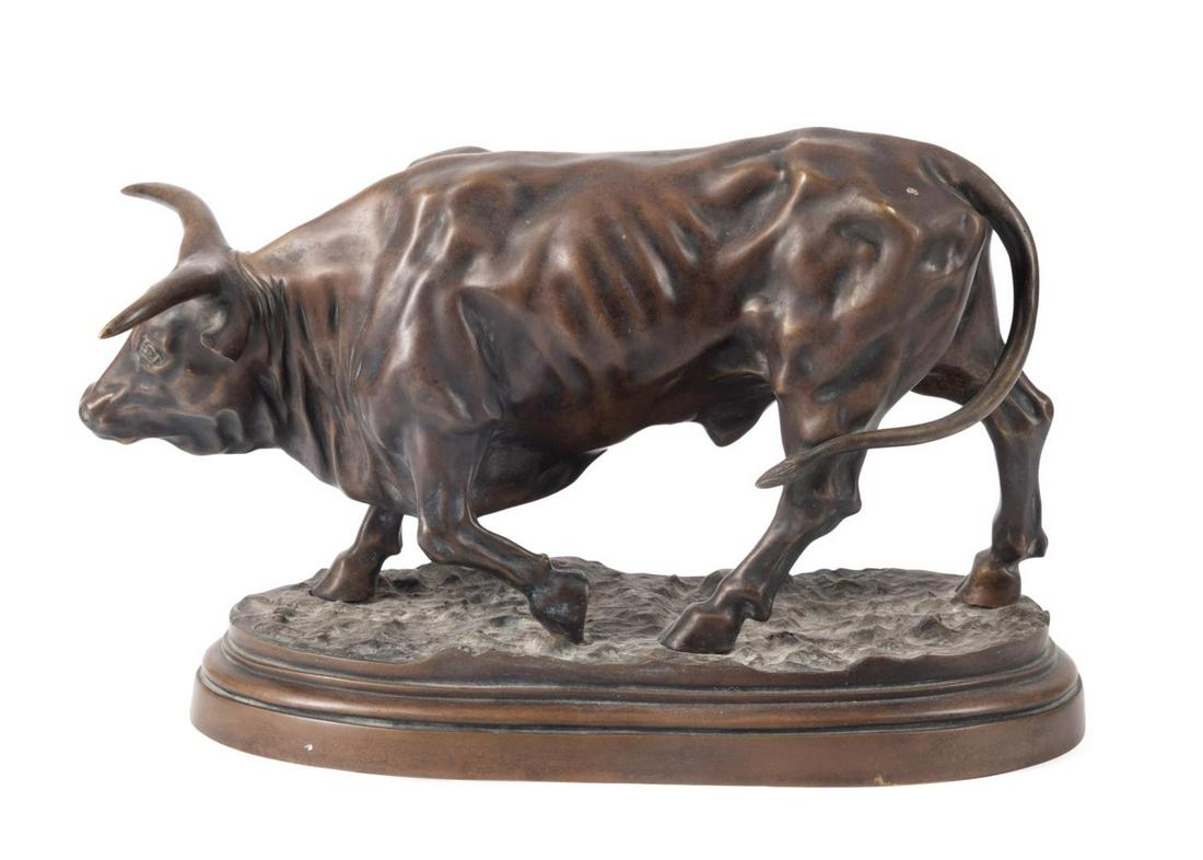 KAMIL, "OX", PATINATED BRONZE SCULPTURE: Kamil (Ukrainian b. 1974), "Ox", 2003, patinated cast bronze sculpture depicting a boar in a naturalistic setting, signed in mold to the right of figure. Provenance: From the Private Collection of Ale
