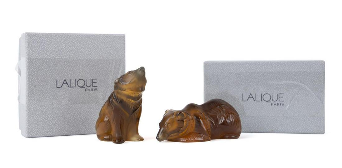 TWO LALIQUE AMBER CRYSTAL BEARS W/ BOXES (1 of 8)