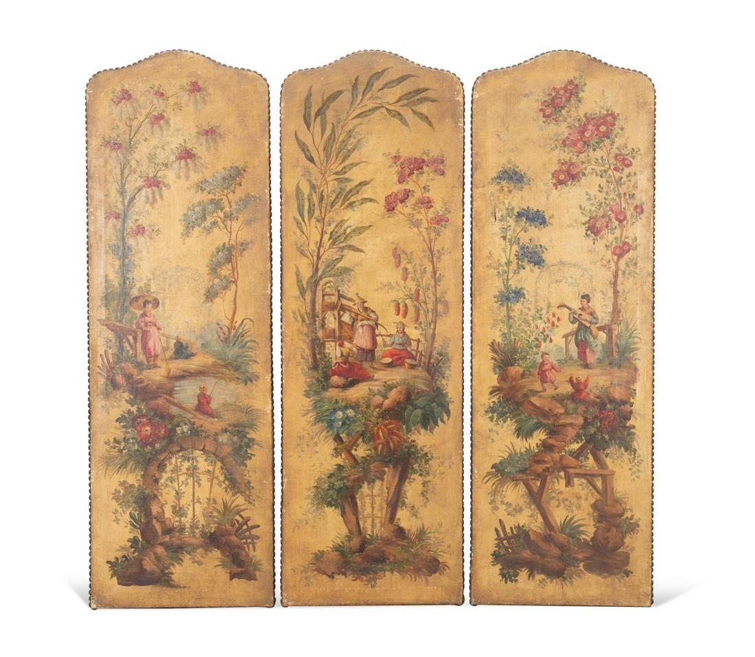 THREE CONTINENTAL PAINTED CHINOISERIE PANELS (1 of 7)