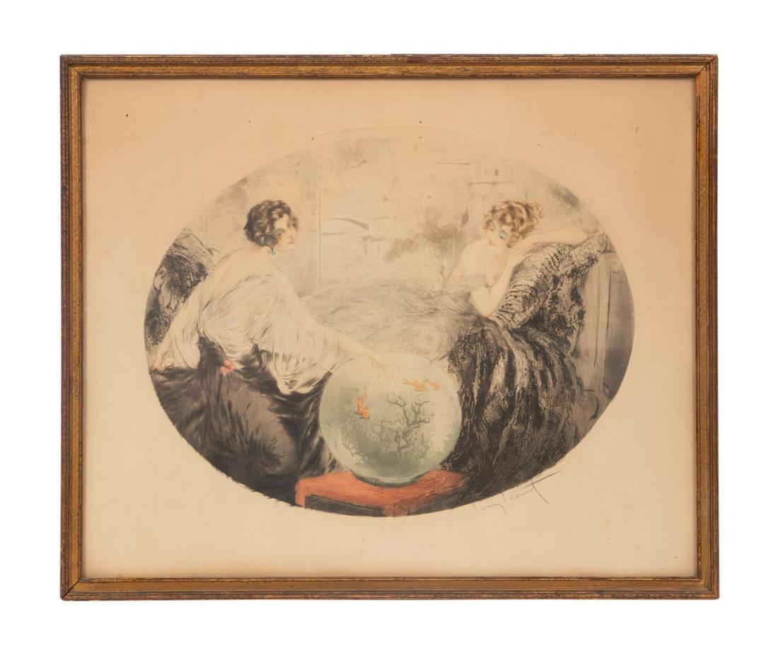 LOUIS ICART "FISHBOWL" FIGURAL ETCHING, C. 1930 (1 of 5)