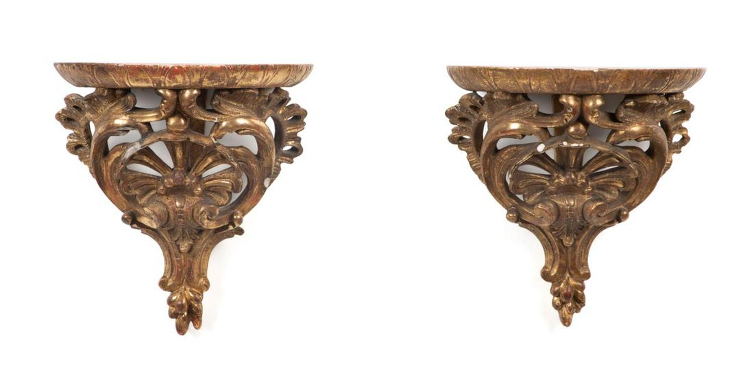 PAIR ITALIAN ROCOCO STYLE GILTWOOD BRACKETS (1 of 6)