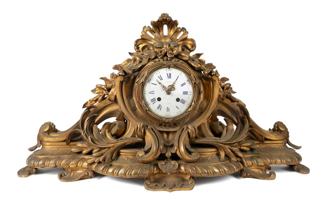 19TH C. LOUIS XV STYLE GILT BRONZE MANTEL CLOCK (1 of 7)