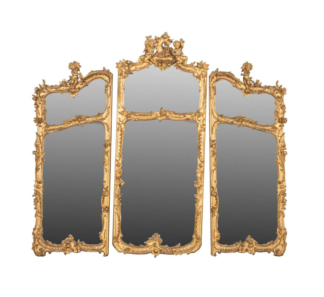 THREE PART LOUIS XV STYLE GILTWOOD PUTTI MIRROR (1 of 4)