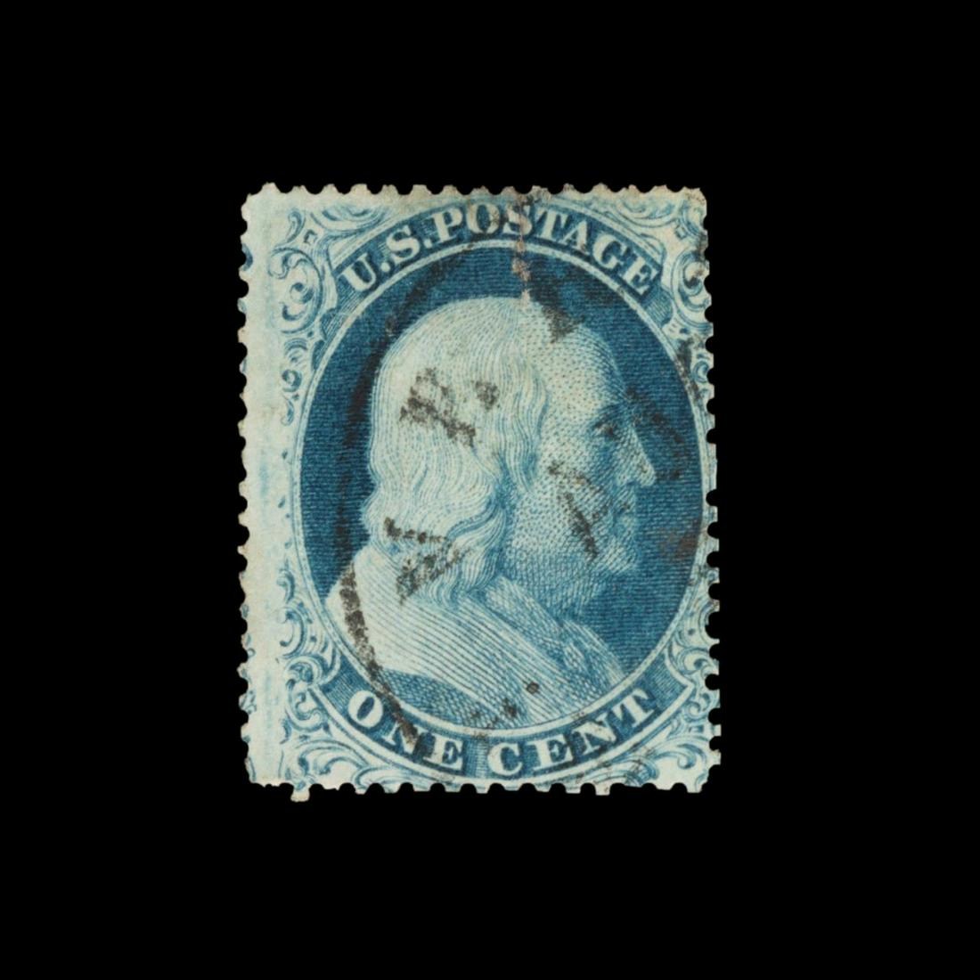 DARK BLUE US SCOTT #19 TYPE IA STAMP, FRANKLIN (1 of 2)
