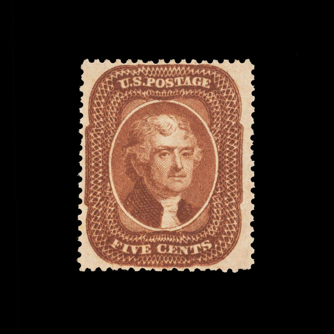 ORANGE BROWN US SCOTT #30 TYPE I 5C STAMP, 1861 (1 of 2)