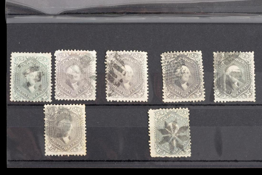 7 PCS, LILAC & STEEL BLUE 24C, US #78, A, B STAMPS (1 of 2)