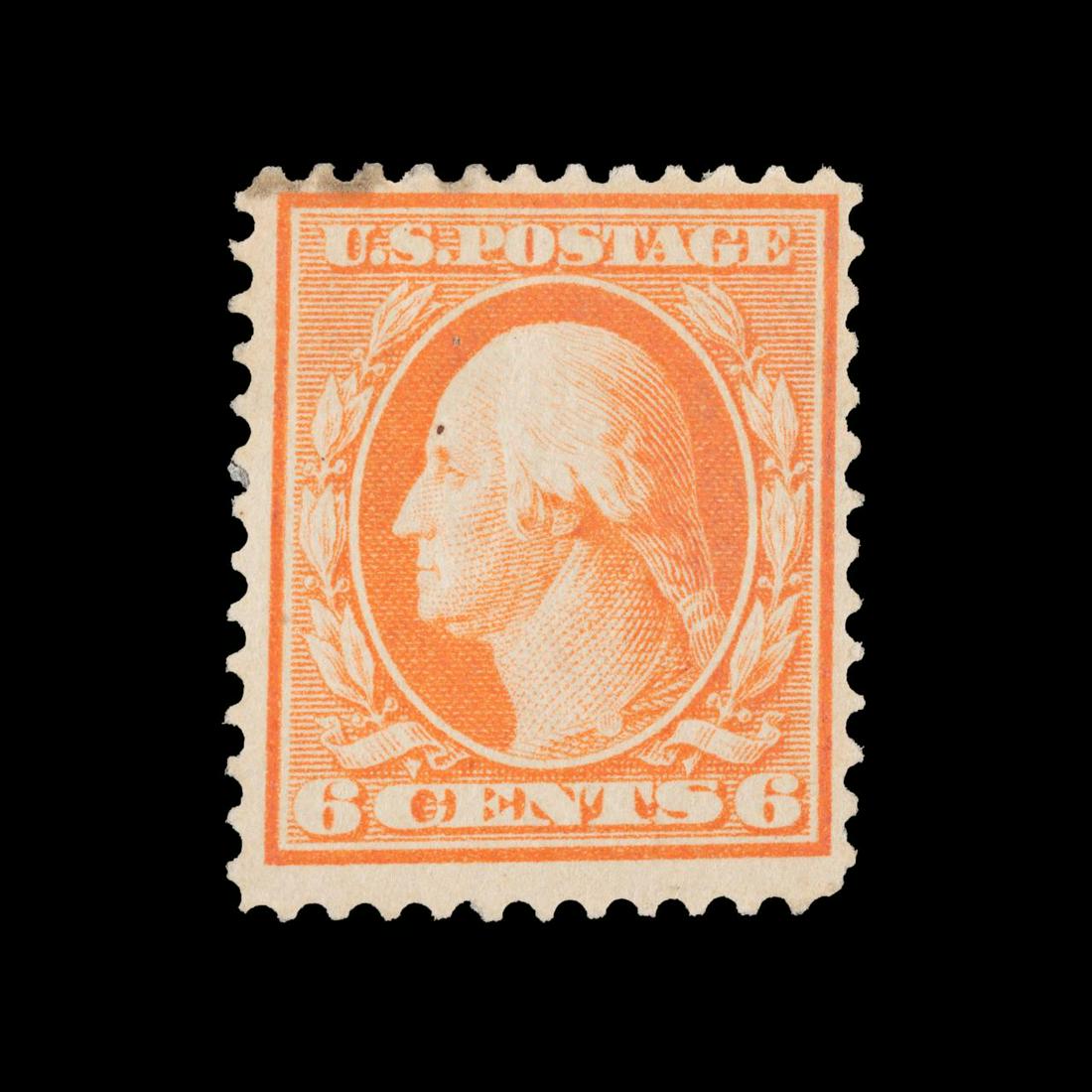 ORANGE US SCOTT #362 6C STAMP, ON BLUISH PAPER (1 of 2)