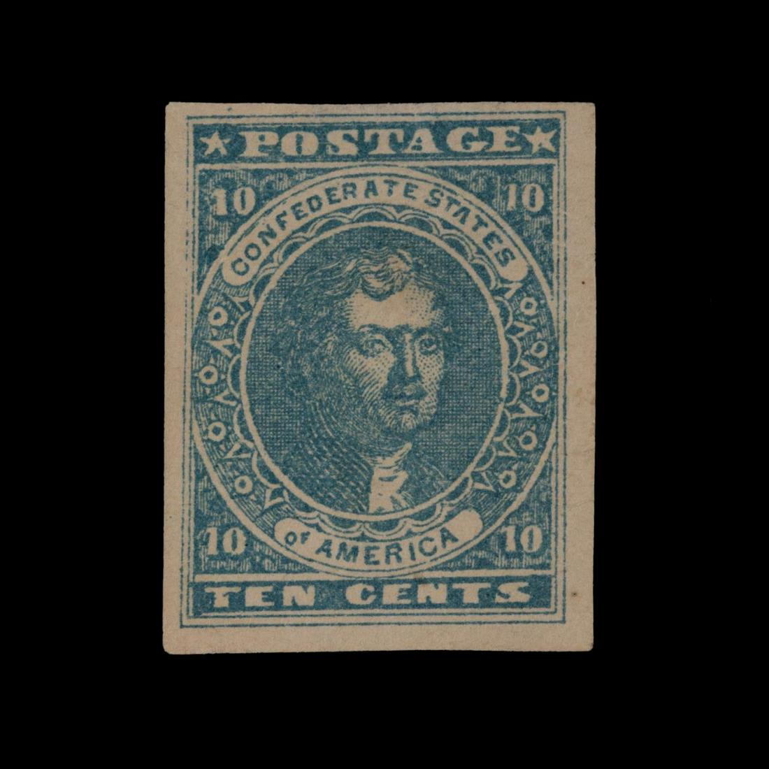 1861 BLUE CSA SCOTT #2B H&L 10C JEFFERSON STAMP (1 of 2)