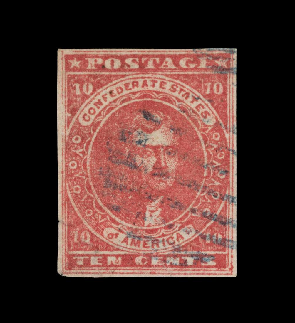 1862 CARMINE RED CSA SCOTT #5a SINGLE 10C STAMP (1 of 2)