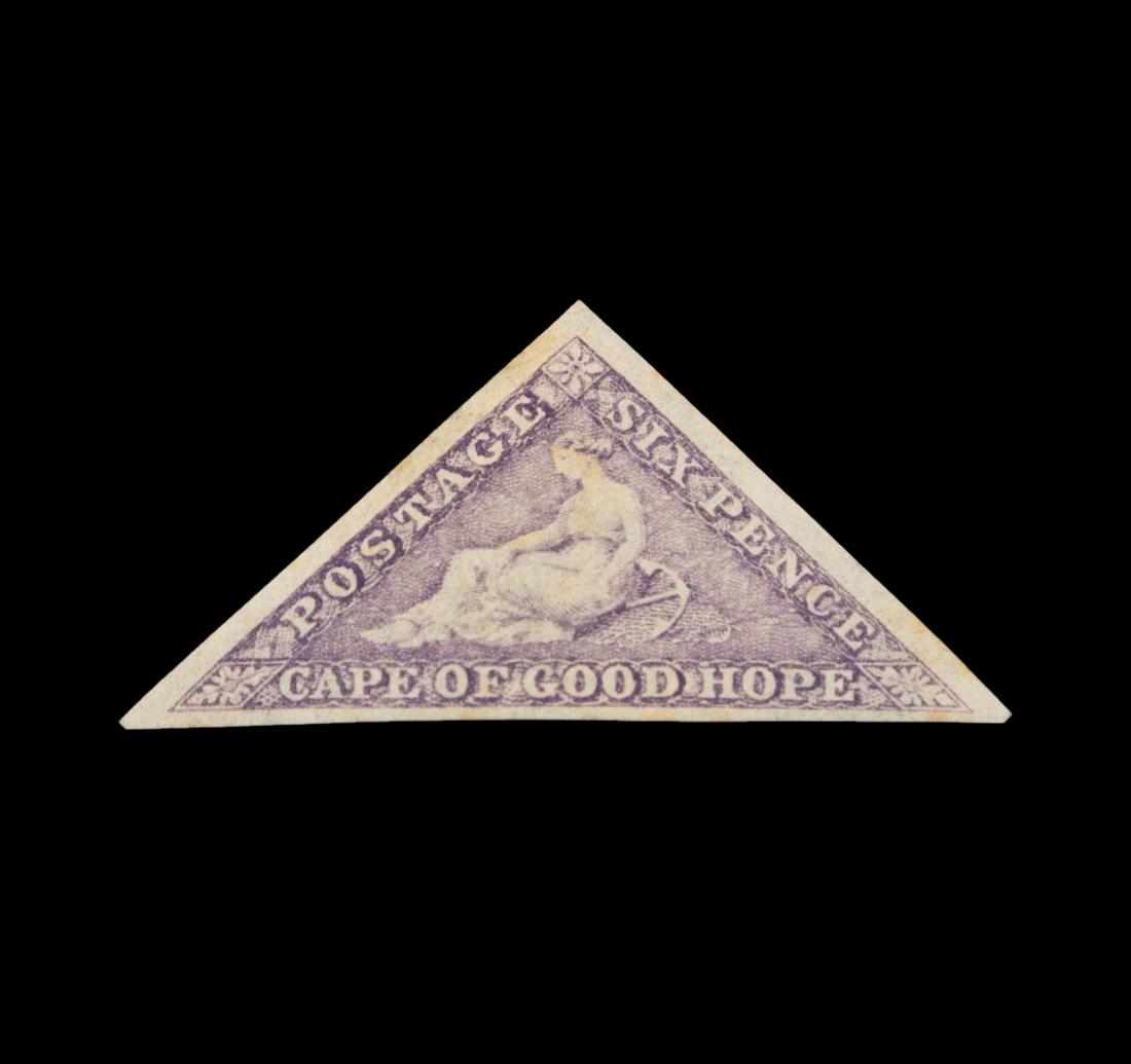 CAPE OF GOOD HOPE SCOTT #14 STAMP, W/ RFC CERT.: 6 pence, 1863-1864 issue, bright mauve Cape of Good Hope Scott #14 single stamp, mint and lightly hinged, very fine to extremely fine. With original gum and few toned spots. Accompanied by The Royal P