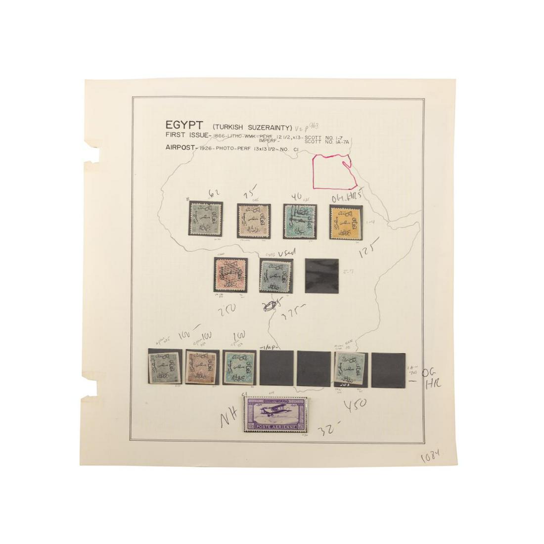 ELEVEN TOTAL, EGYPT SCOTT #1-#7 AND #C1 STAMPS (1 of 2)