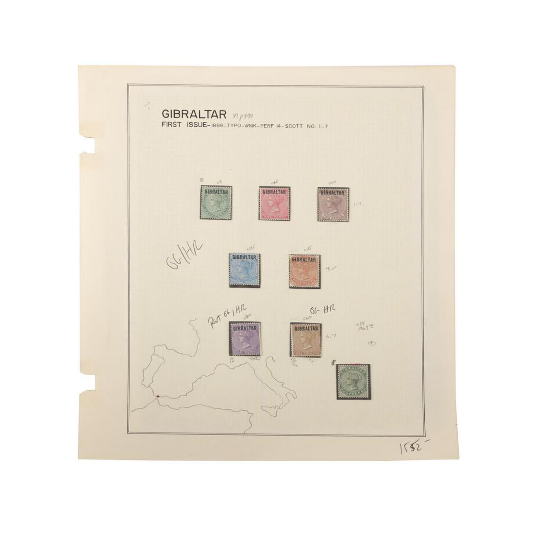 EIGHT TOTAL, GIBRALTAR SCOTT #1-#8 STAMPS (1 of 2)