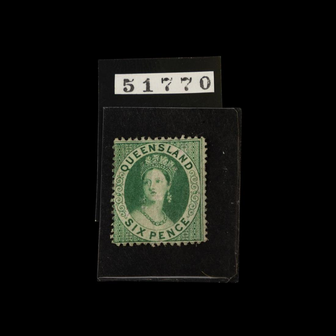 GREEN AUSTRALIA QUEENSLAND #6E STAMP, W/ BPA CERT. (1 of 2)