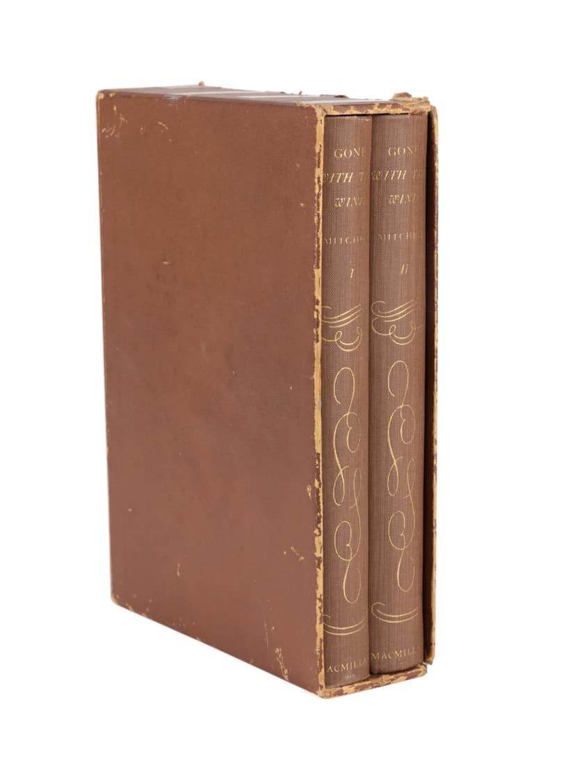 M. MITCHELL LIM ED, GONE WITH THE WIND W/ LETTER: Two volume set of Gone With The Wind by Margaret Mitchell, limited to 1000 copies, of which this is #1, published in 1939 by MacMillan, with a slipcase. together with a typed letter signed by author M