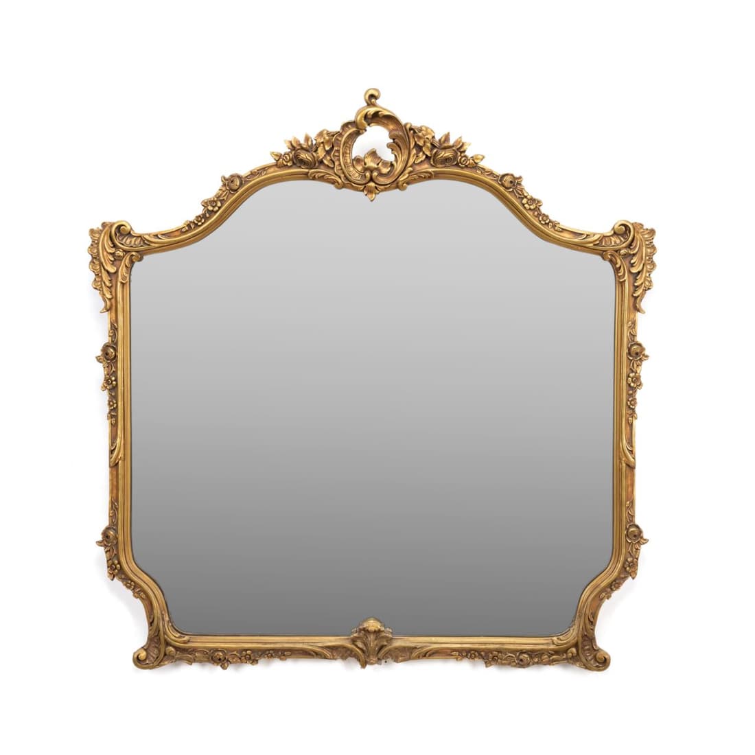 ROCOCO STYLE GILDED FOLIATE MIRROR: American giltwood and composition mirror in the Rococo taste, having a scrolled foliate frame, apparently unmarked. Approximate measurements: h. 42", w. 41", d. 2. 5".