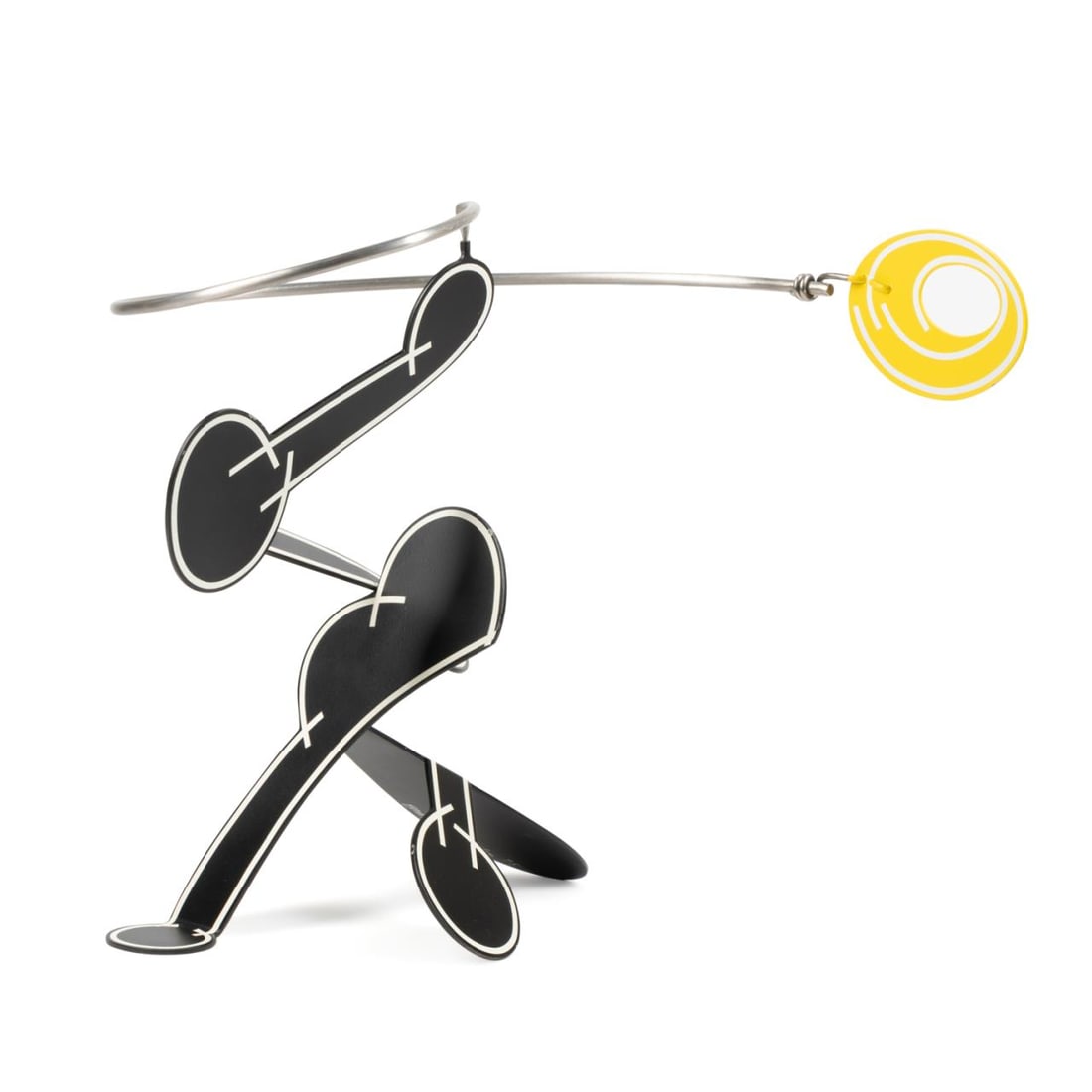 2PC BRAD HOWE ABSTRACT BLACK KINETIC SCULPTURE: Brad Howe (American b. 1959), 'Untitled', 1995, enameled steel and aluminum kinetic sculpture of biomorphic and geometric shapes, signed, dated, and numbered 3/50 to underside. Provenance: From the Es