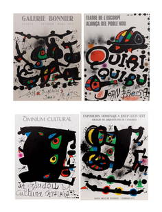 FOUR JOAN MIRO LITHOGRAPH EXHIBITION POSTERS: Four Joan Miro (Spanish 1893-1983), lithographic exhibition posters, 1970s, comprising, Galerie Bonnier Geneve, published by Poligrafa, S.A., Barcelona, 1971; Exposicion Homenaje a Josep-LLis Sert, pu