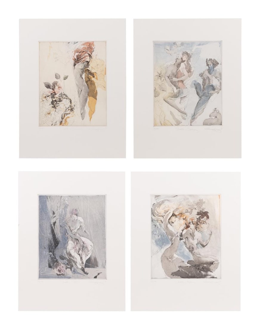 FOUR JURGEN GORG HAND COLORED ETCHINGS 1993 (1 of 18)
